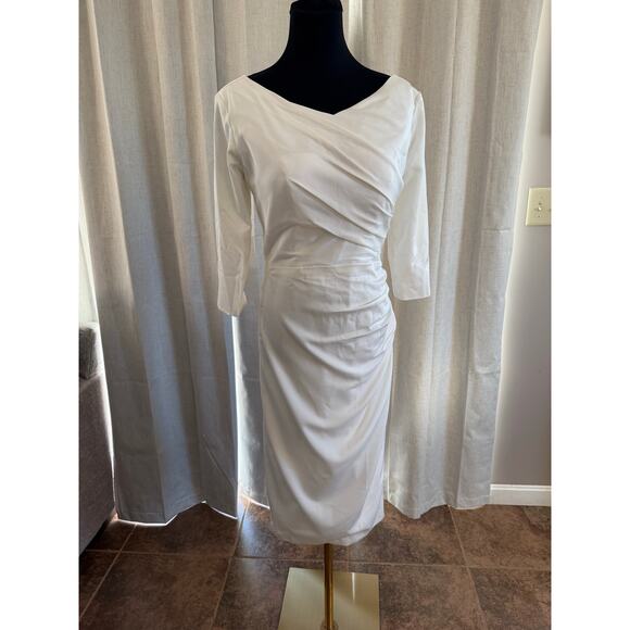 Source Unknown Dresses & Skirts - Source Unknown White Ruched Boatneck Midi Dress